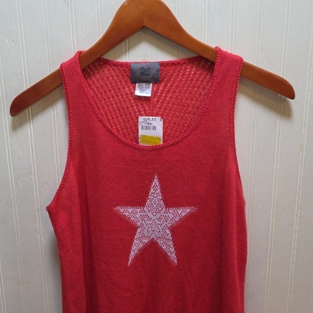 Sweet N Sinful Sweater Vest Womens Medium Red Scoop Neck Star Sheer Knit